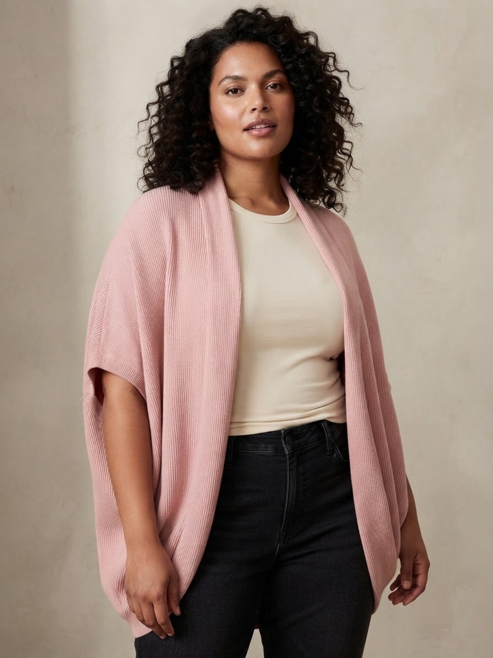 Melissa McCarthy Seven7 Ribbed Open Front Cardigan